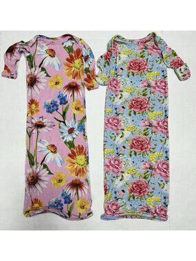 Posh Peanut 0-3 Months Zipper Bamboo Gowns Floral Lot Of Two Sleep Sacks